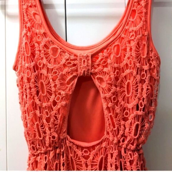 Lauren Conrad Crochet Sleeveless Scoopneck Dress Orange Sz Small - Picture 3 of 10